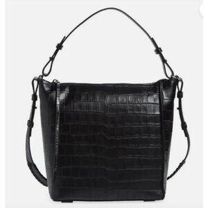 NWOT ALLSAINTS Kita Croc Embossed Leather Shoulder/Crossbody Bag Black
